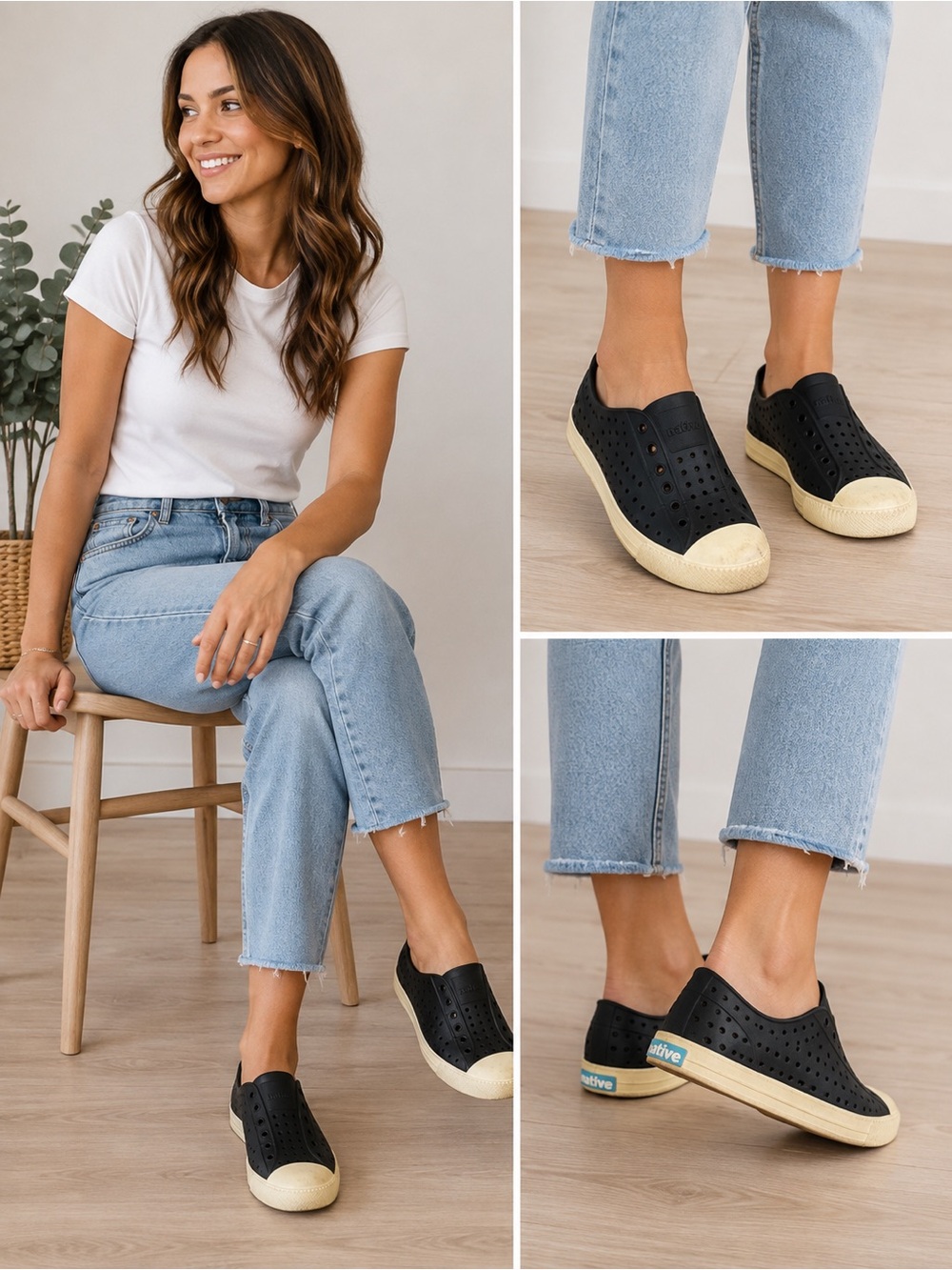 Native Jefferson Shoes – Women’s Size 7 / J5 – Black & Cream